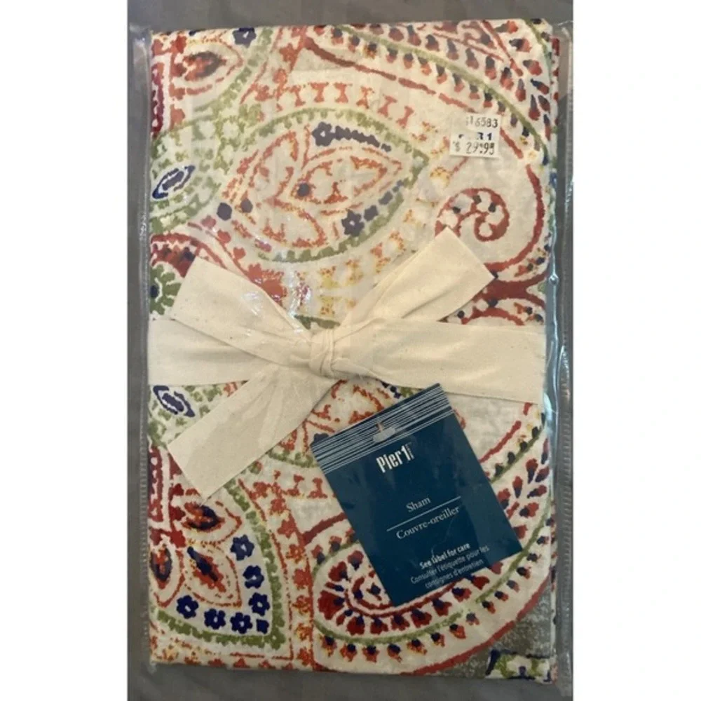 Pier 1 Pillow Sham Pair‎ Standard Size Paisley Red Green Couvre-oreiller NEW